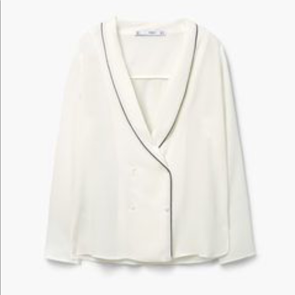 Zara Pyjama Style Black Trim Blouse